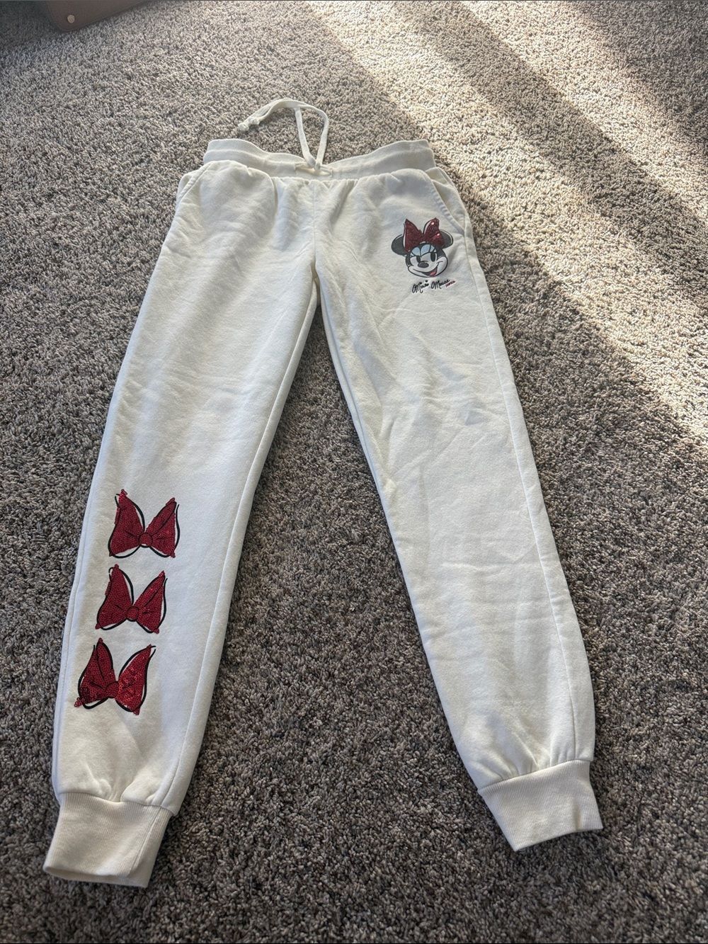 Disney Cream Joggers with Red Minnie Bow Details